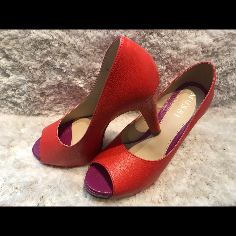 Red - Purple Open Toe  Mussi Leather Shoes